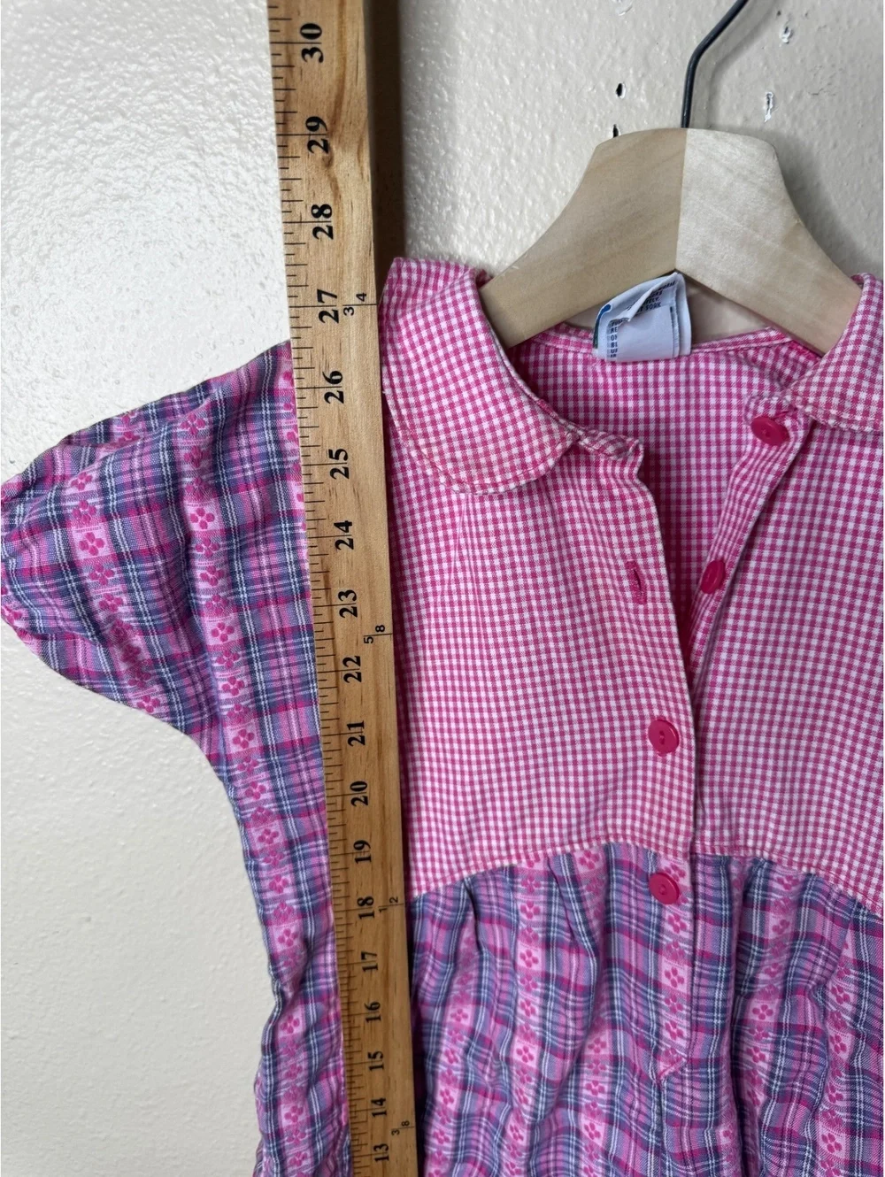 Vintage OshKosh Girls 24 Months Pink Plaid Cotton Romper One Piece USA Made